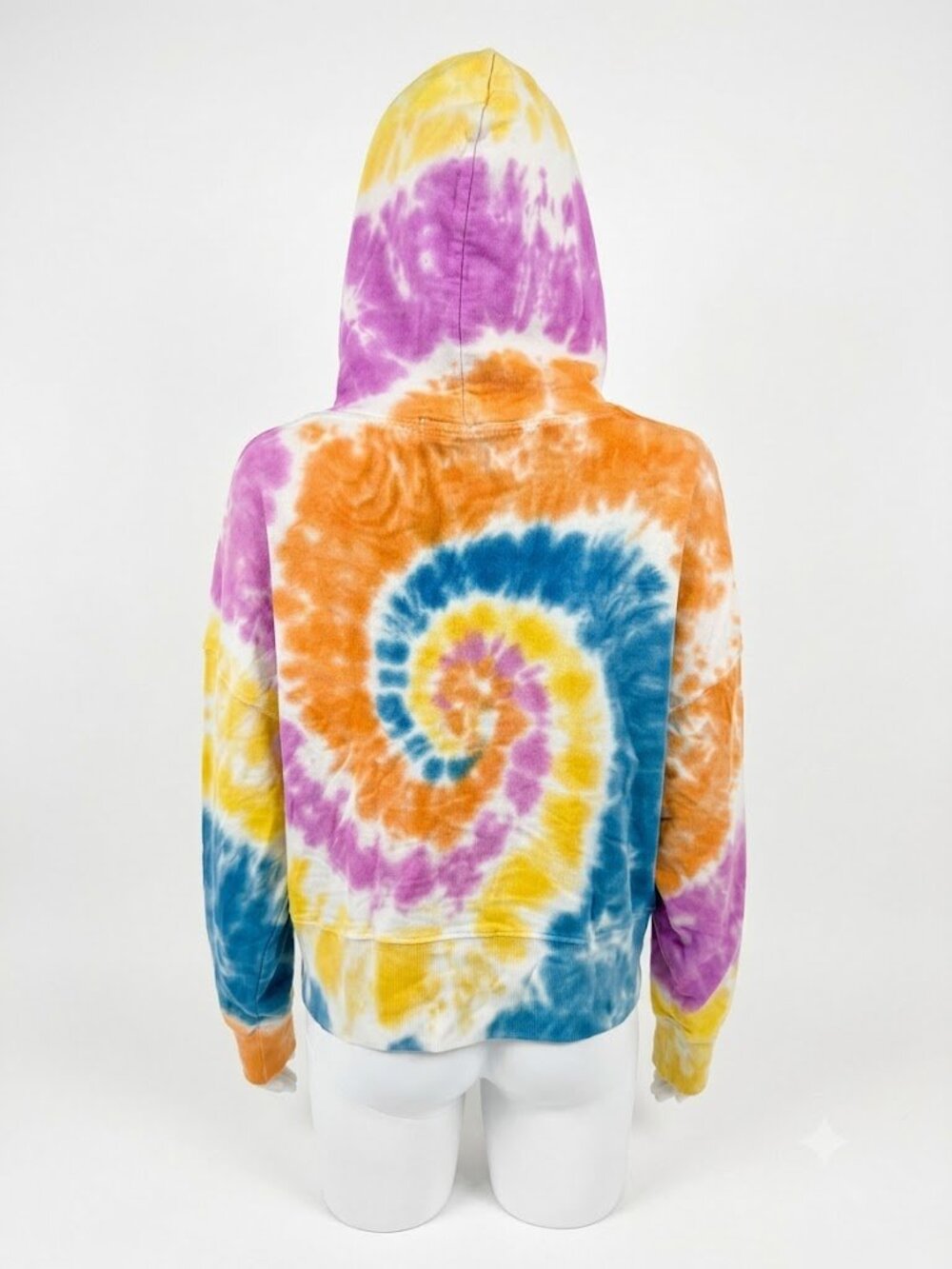 DAYDREAMER LA Rainbow Spiral Tie Dye Cropped Hoodie Sweatshirt Medium Made in US - Picture 2 of 7